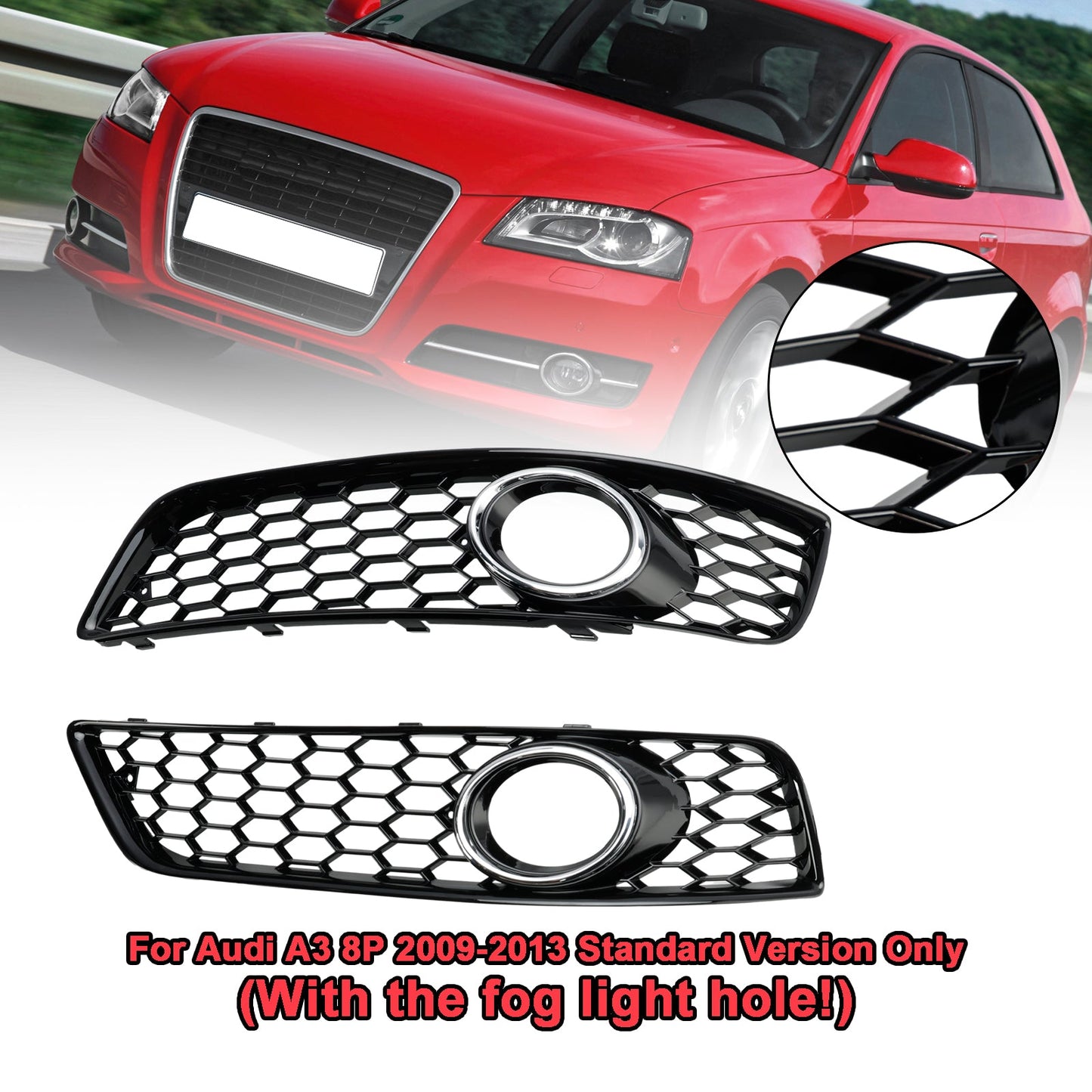 Griglia di copertura della luce fendinebbia anteriore del paraurti a nido d"ape Audi A3 8P 2009-2013