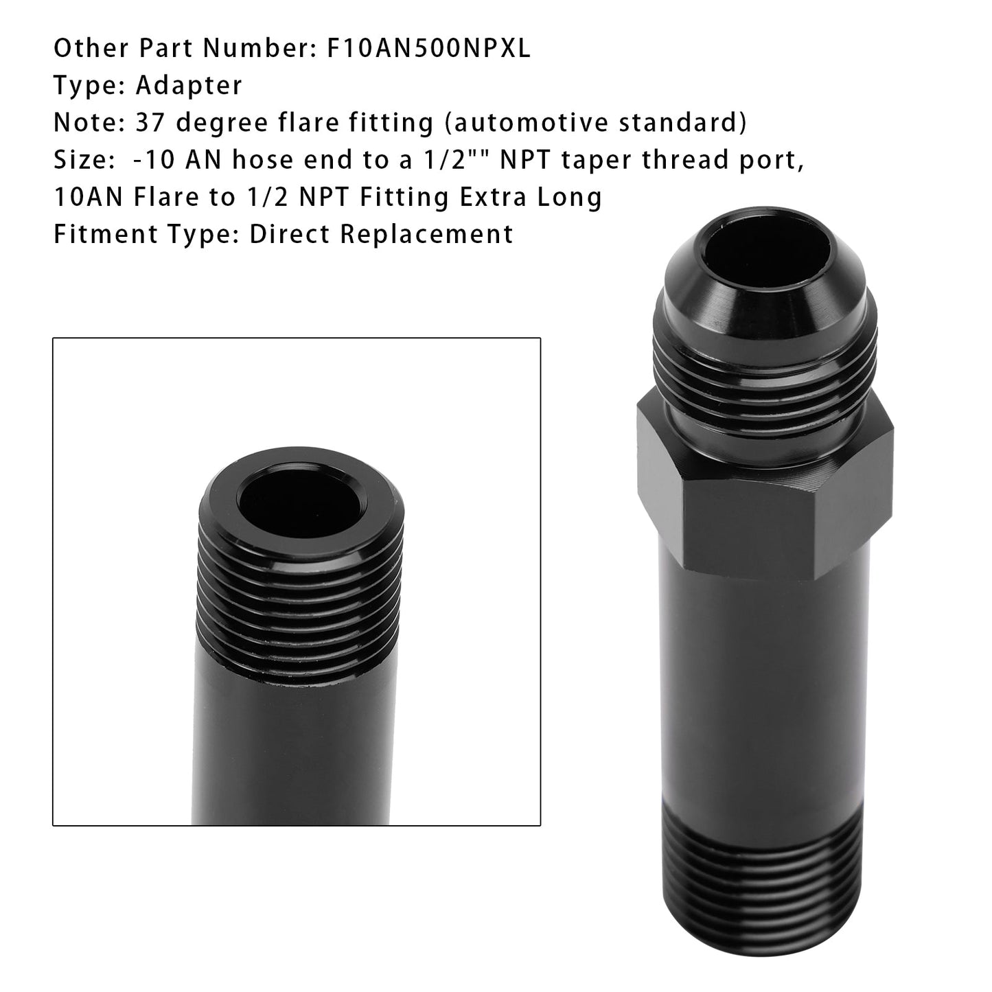 Raccordo adattatore per scarico turbo conico da 1/2"" NPT a maschio svasato dritto da 10AN