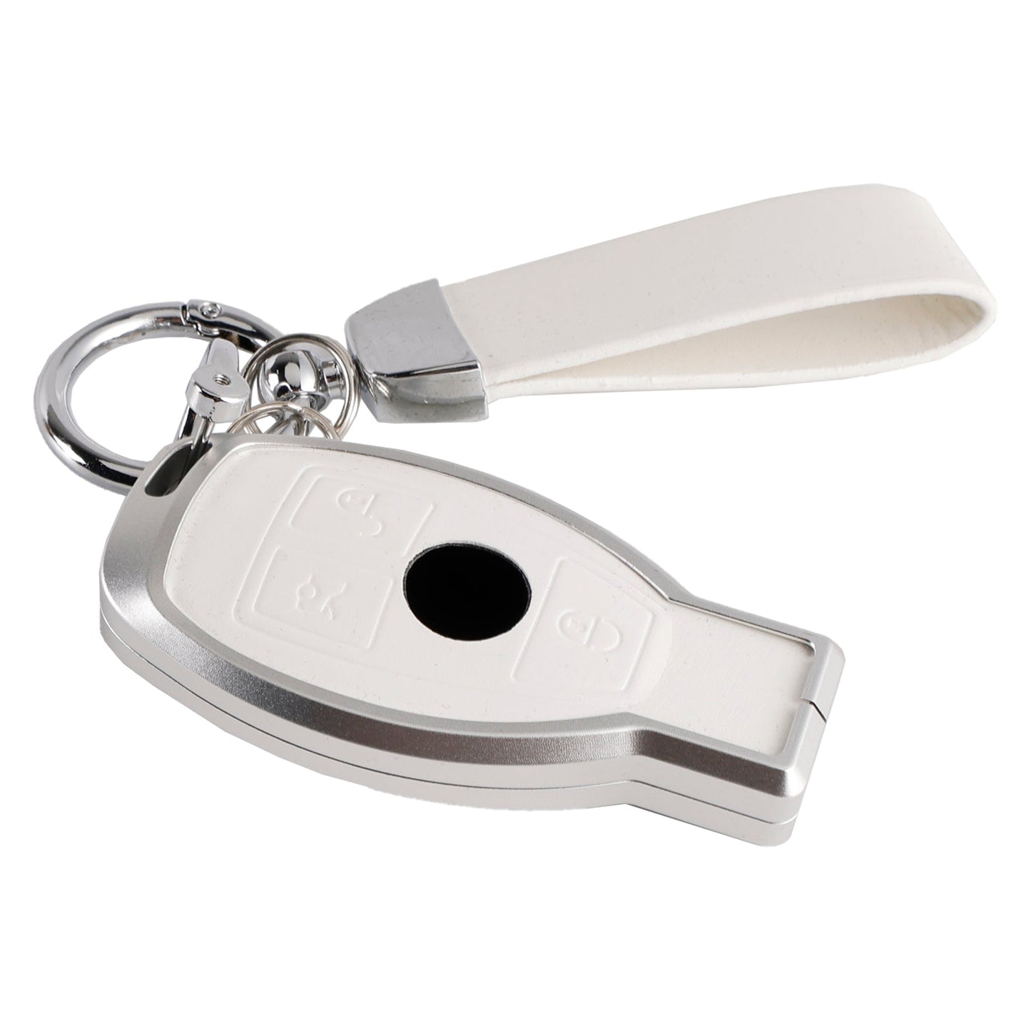 Custodia in pelle, lega, alluminio e TPU per chiave auto Benz GLC GLK CLS, colore bianco