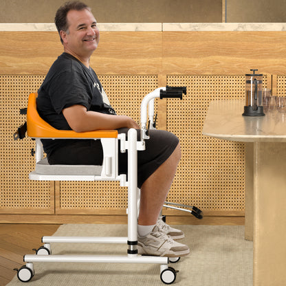 Sedia per pazienti allargata Sedia a rotelle idraulica per trasferimento Sedia a rotelle con sedile diviso a 180°