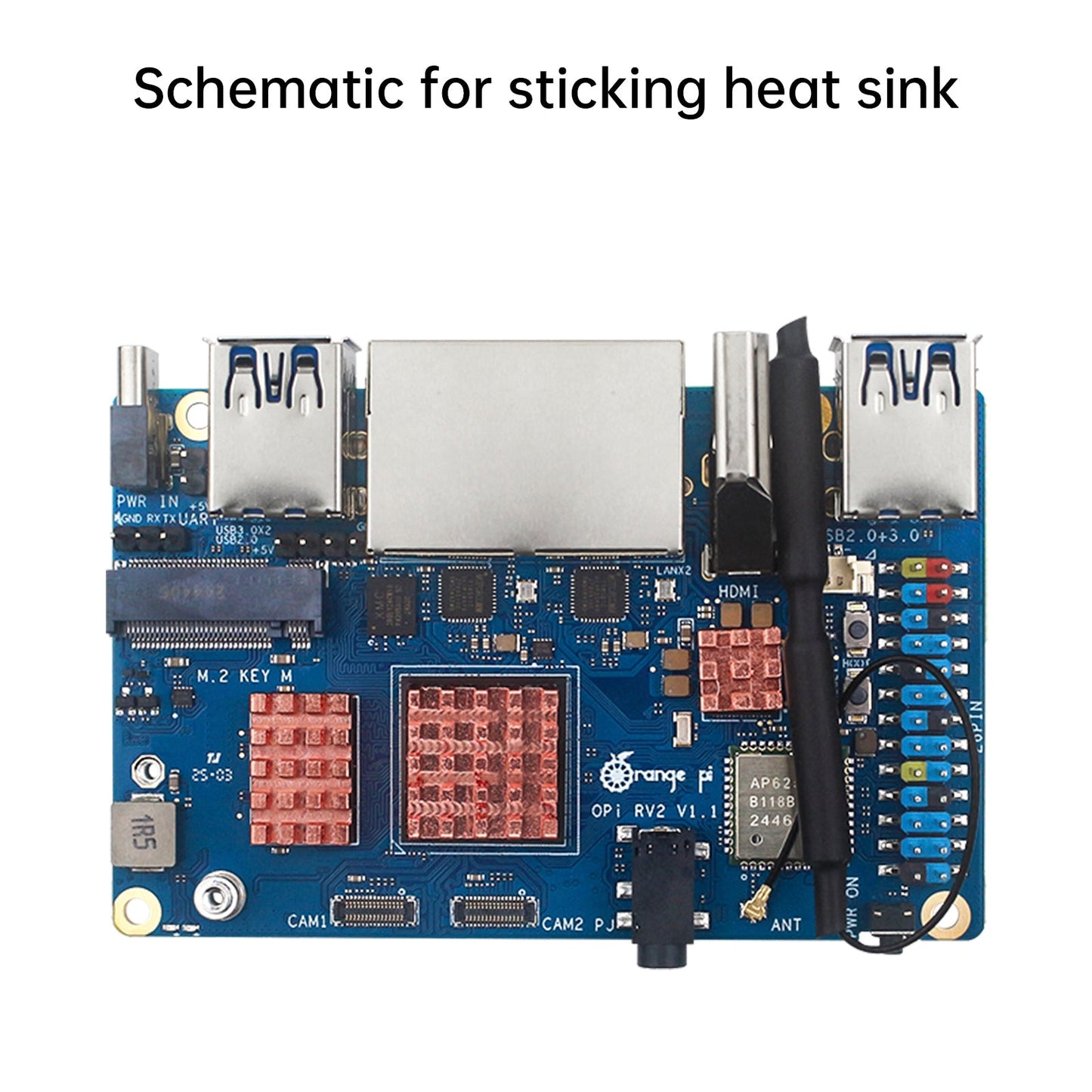Radiatore Orange Pi RV2 Scheda di sviluppo Dissipatore di calore in rame puro Adesivo Raffreddatore