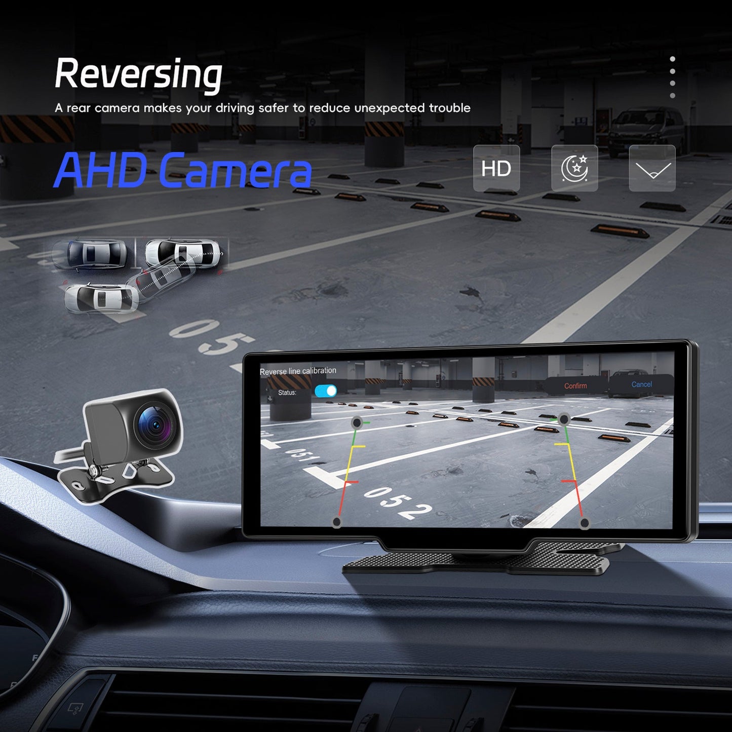 Navigazione per auto portatile Bluetooth da 10,26"", autoradio wireless Carplay, telecamera AHD