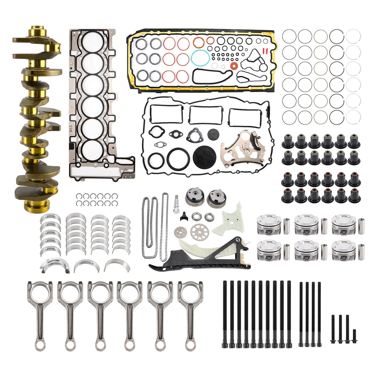 Kit di revisione pistoni, guarnizioni, bielle, albero motore, set di fasatura per BMW 335i / 335i xDrive F30 F31 N55 3.0L 2011-2015 11212163665