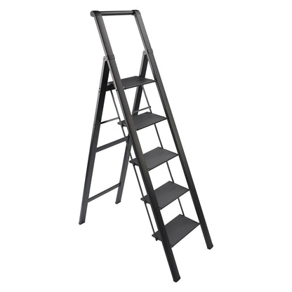 Scala a 5 gradini, sgabello pieghevole, scala in alluminio con pedale antiscivolo