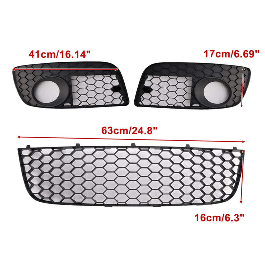 Griglia paraurti anteriore inferiore + copertura fendinebbia per VW Golf MK5 GTI 2006-2009, 3 pezzi.