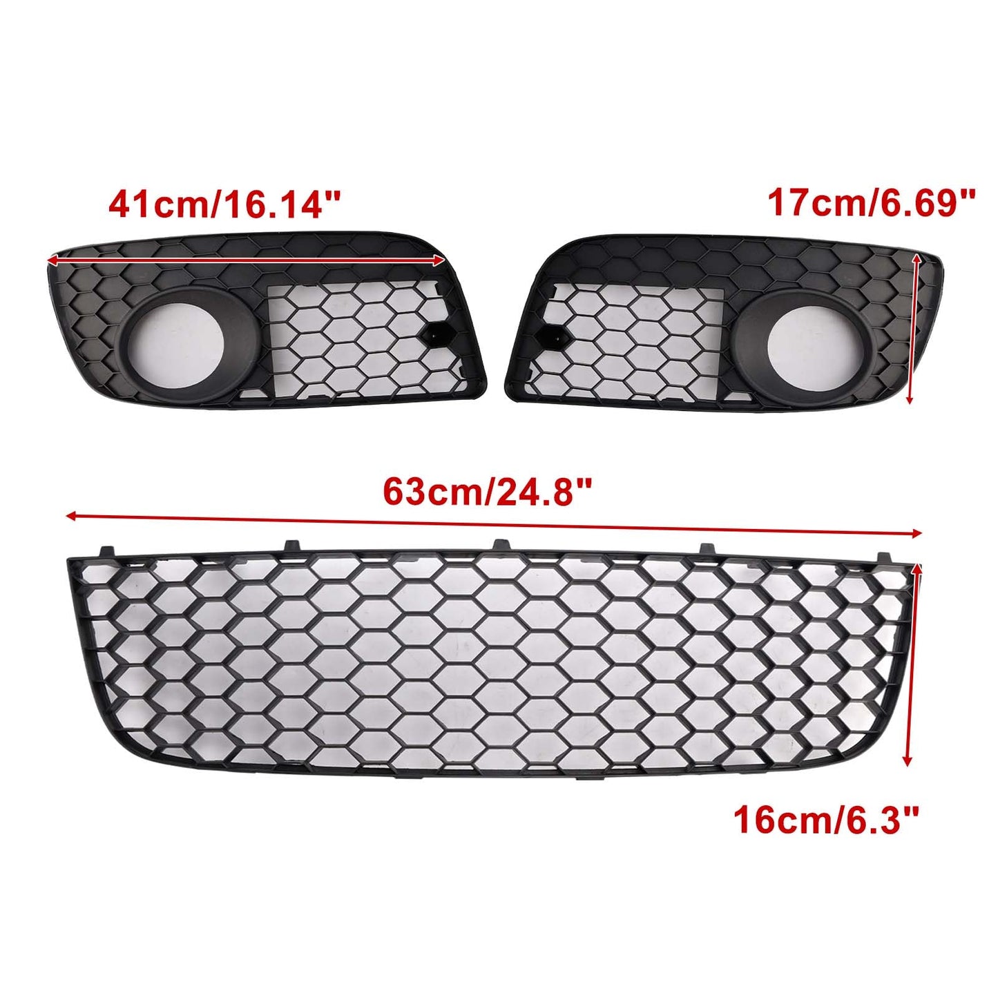 Griglia paraurti anteriore inferiore + copertura fendinebbia per VW Golf MK5 GTI 2006-2009, 3 pezzi.