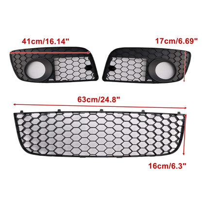 Griglia paraurti anteriore inferiore + copertura fendinebbia per VW Golf MK5 GTI 2006-2009, 3 pezzi.