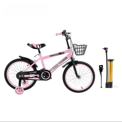 Bicicletta per bambini da 14 pollici, Sedile e maniglia regolabili, Telaio in acciaio al carbonio, Doppi freni, Ruote radio a prova di urti, Ruota flash magnetica, Ruote di sostegno smontabili