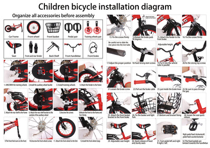 14/16/18 pollici per bambini in bicicletta per bambini ragazzi e ragazze con ruota ausiliaria