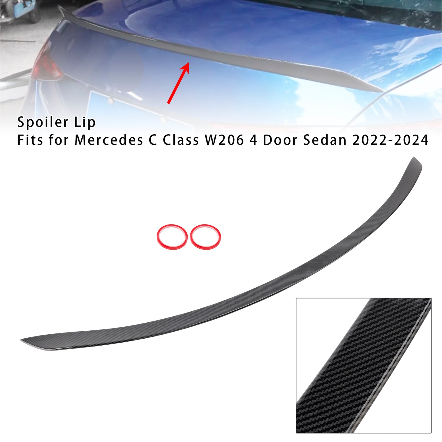 Spoiler posteriore in fibra di carbonio per Mercedes C Classe W206 4 Porta Berlina 2022-2024