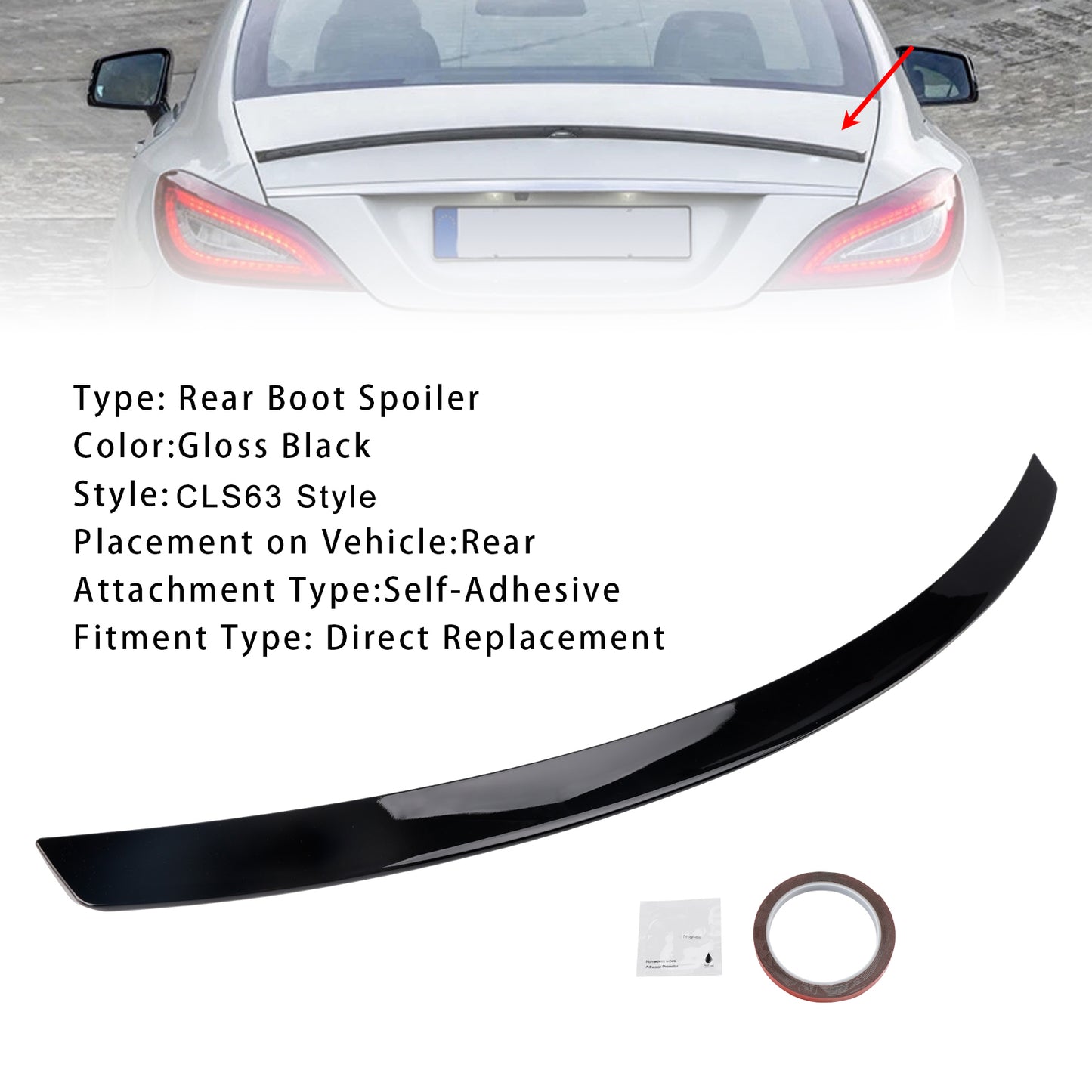 Spoiler posteriore per bagagliaio Mercedes-Benz Classe CLS W218 C218 2010-2018 nero lucido