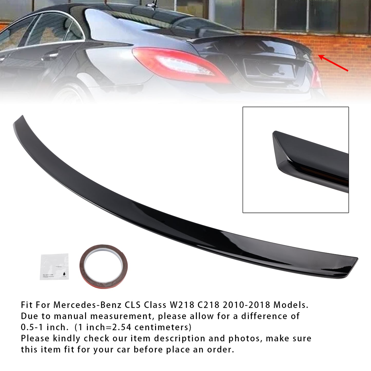 Spoiler posteriore per bagagliaio Mercedes-Benz Classe CLS W218 C218 2010-2018 nero lucido