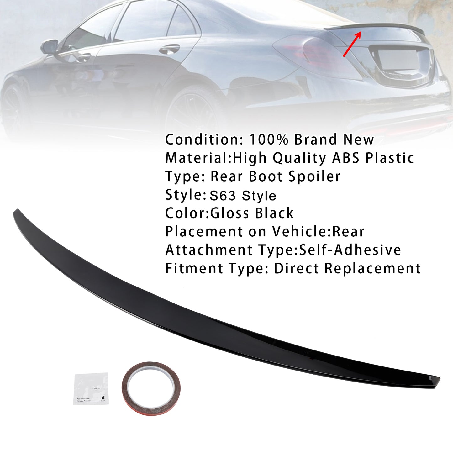 Spoiler posteriore per bagagliaio Mercedes-Benz Classe S W222 2014-2020 nero lucido
