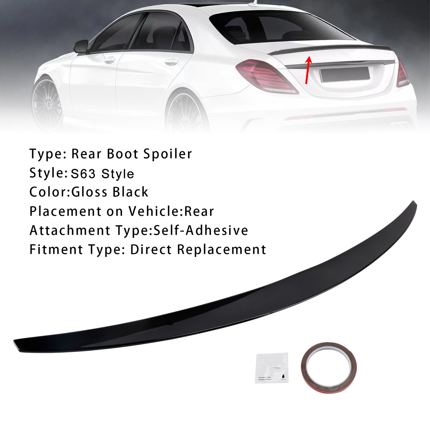 Spoiler posteriore per bagagliaio Mercedes-Benz Classe S W222 2014-2020 nero lucido