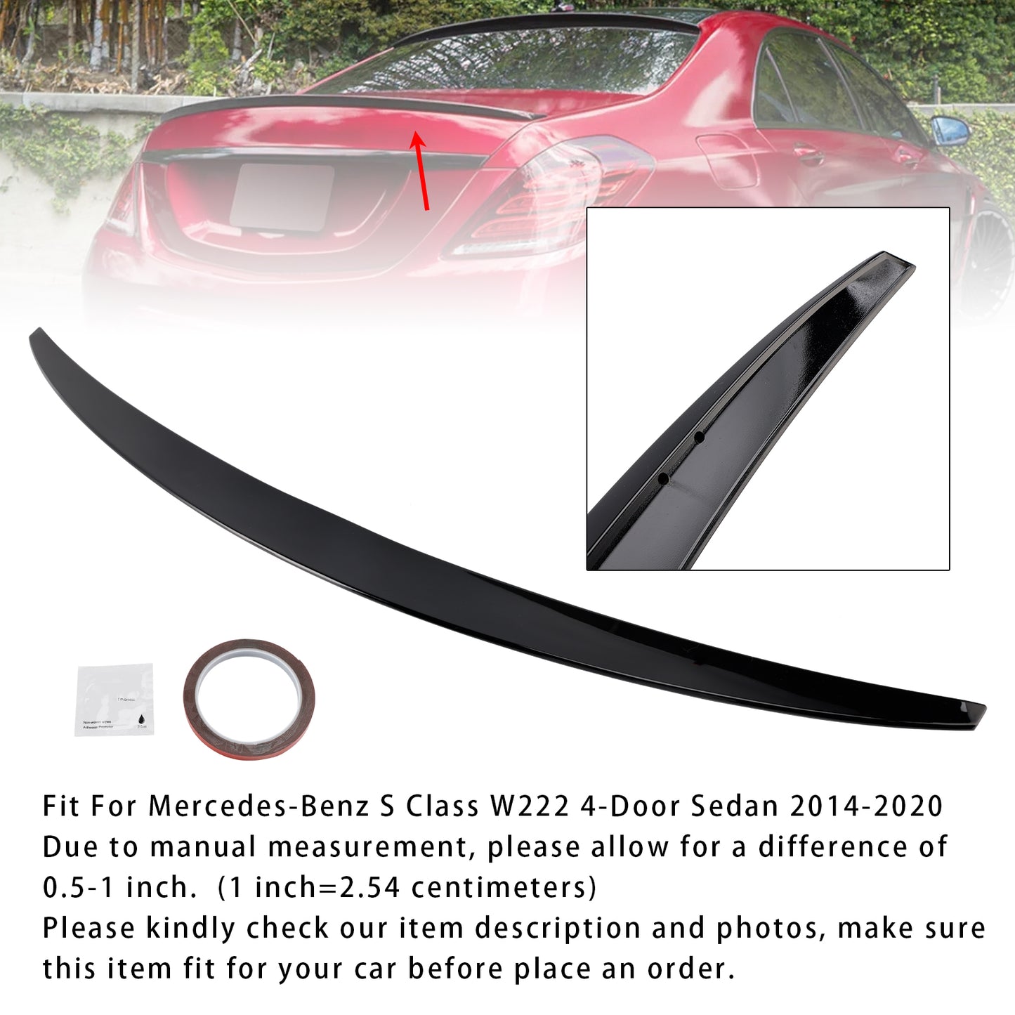 Spoiler posteriore per bagagliaio Mercedes-Benz Classe S W222 2014-2020 nero lucido