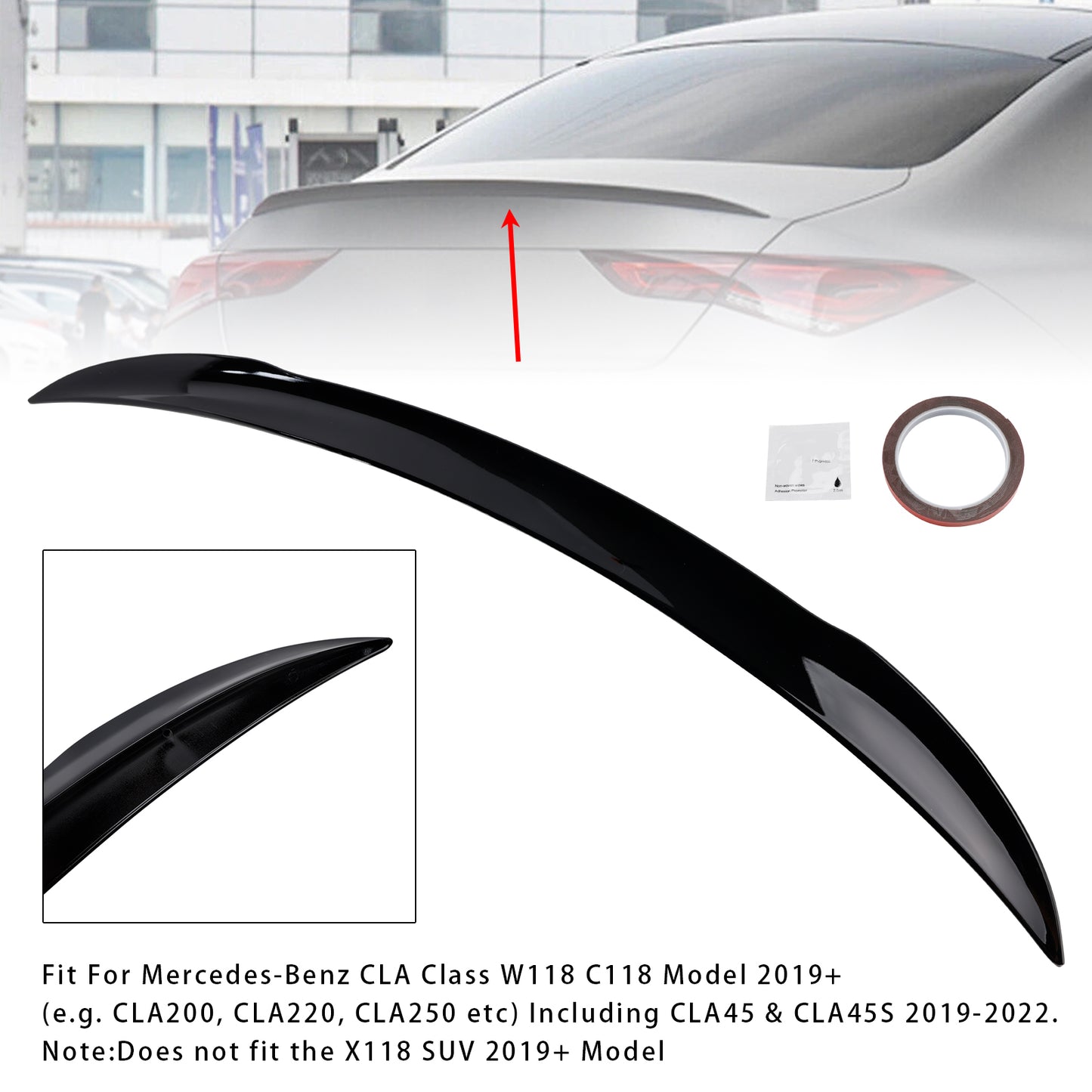 Spoiler posteriore per bagagliaio Mercedes-Benz CLA-Class W118 C118 2019+ nero lucido