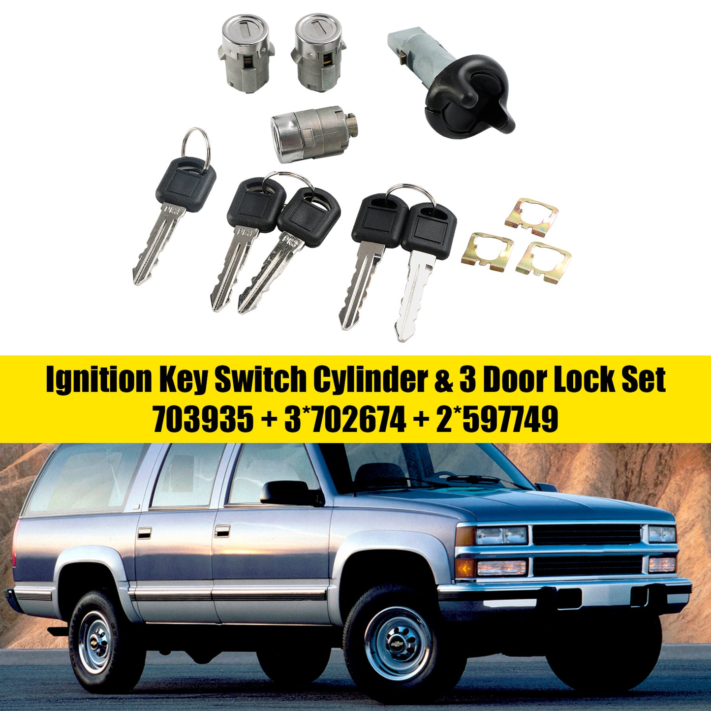 1998-1999 Chevry Tahoe Suburban GMC Suburban Yukon Cilindro interruttore di accensione e 3 serrature per porte con 2 chiavi