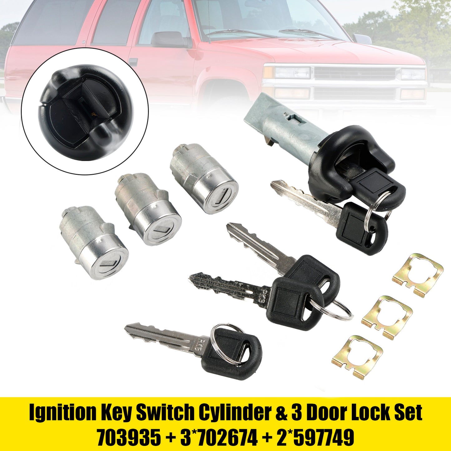 1998-1999 Chevry Tahoe Suburban GMC Suburban Yukon Cilindro interruttore di accensione e 3 serrature per porte con 2 chiavi
