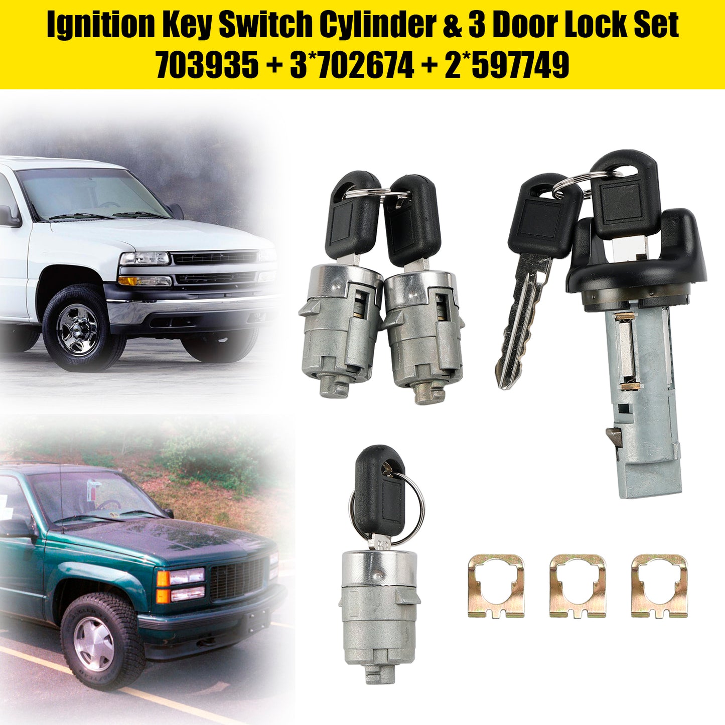 1998-1999 Chevry Tahoe Suburban GMC Suburban Yukon Cilindro interruttore di accensione e 3 serrature per porte con 2 chiavi