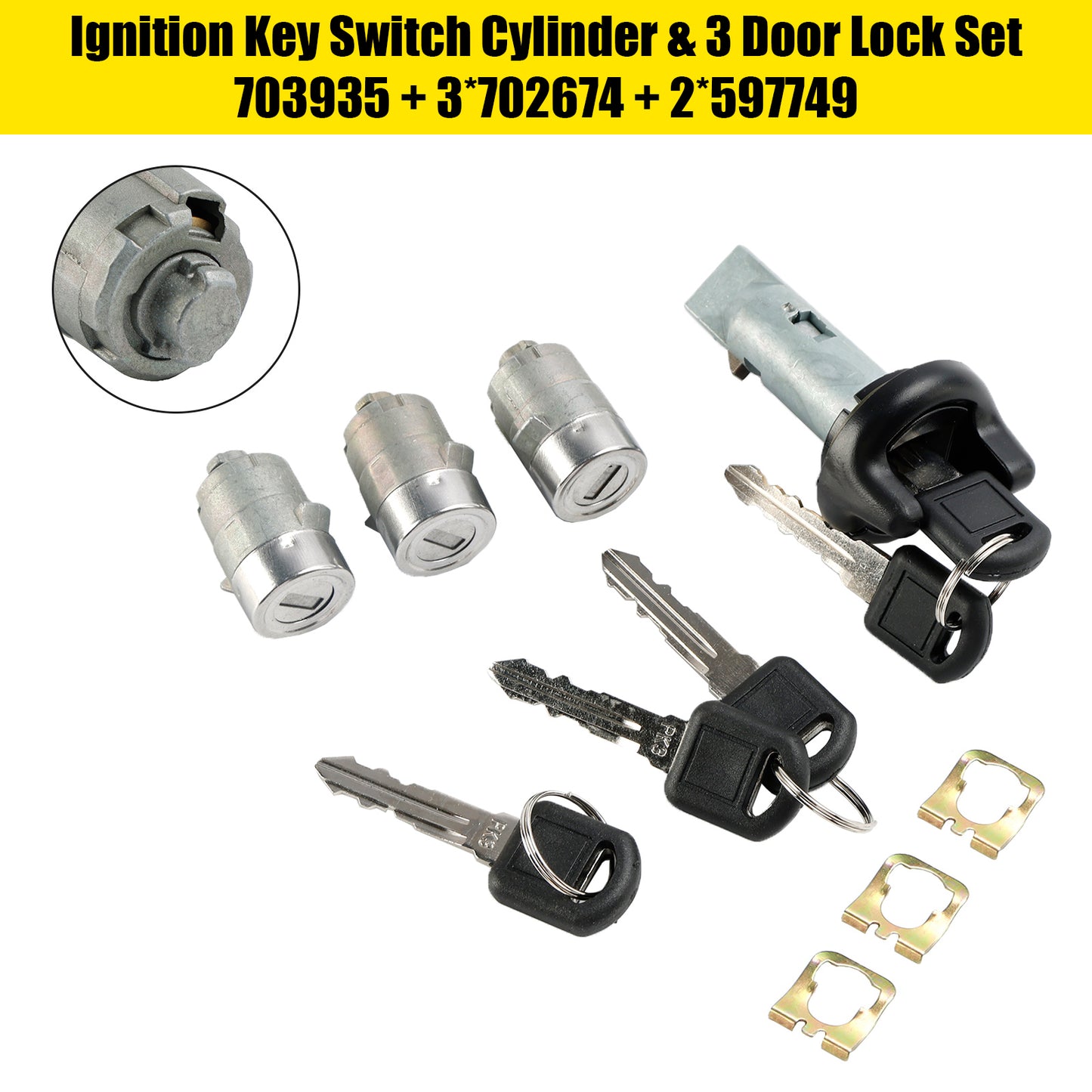 1998-1999 Chevry Tahoe Suburban GMC Suburban Yukon Cilindro interruttore di accensione e 3 serrature per porte con 2 chiavi