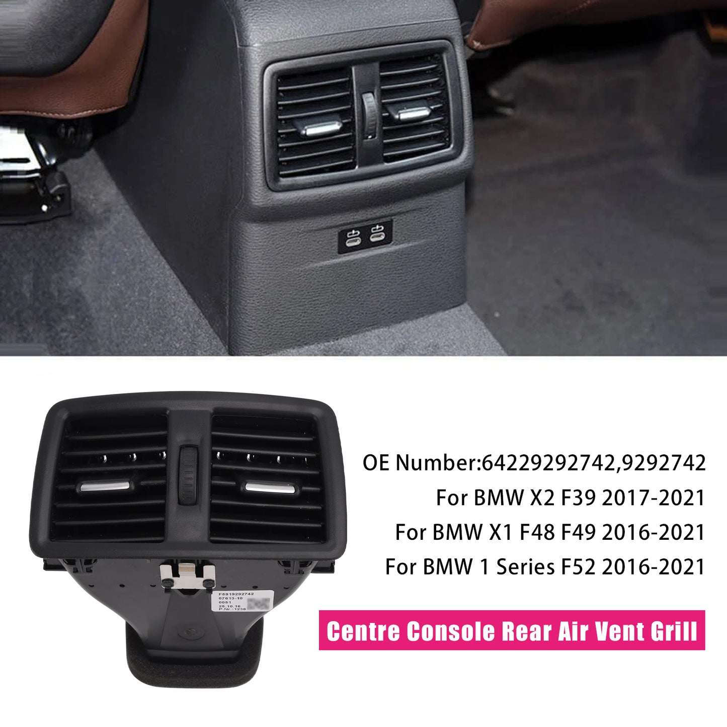 Griglia di ventilazione posteriore della console centrale BMW X2 F39 2017-2021 64229292742