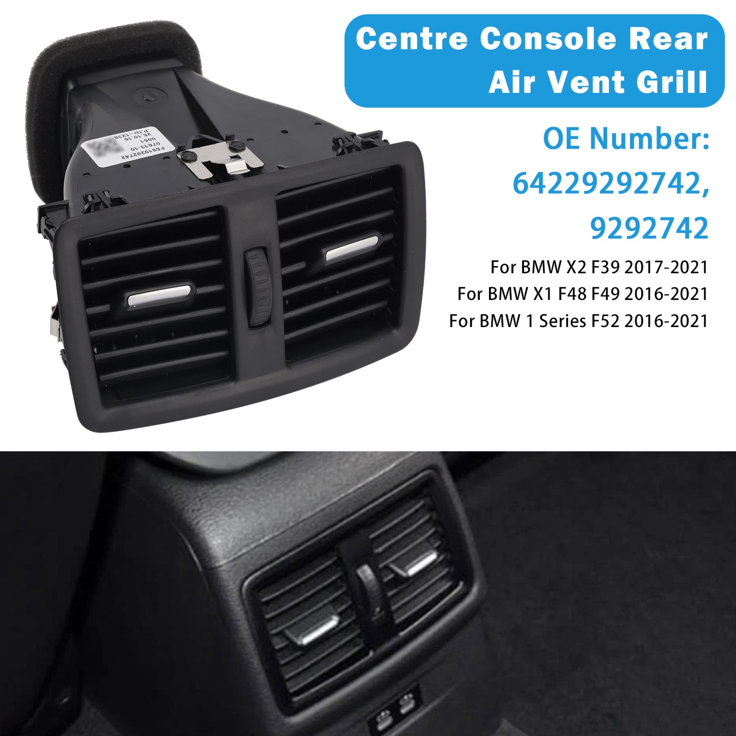 Griglia di ventilazione posteriore della console centrale BMW X2 F39 2017-2021 64229292742