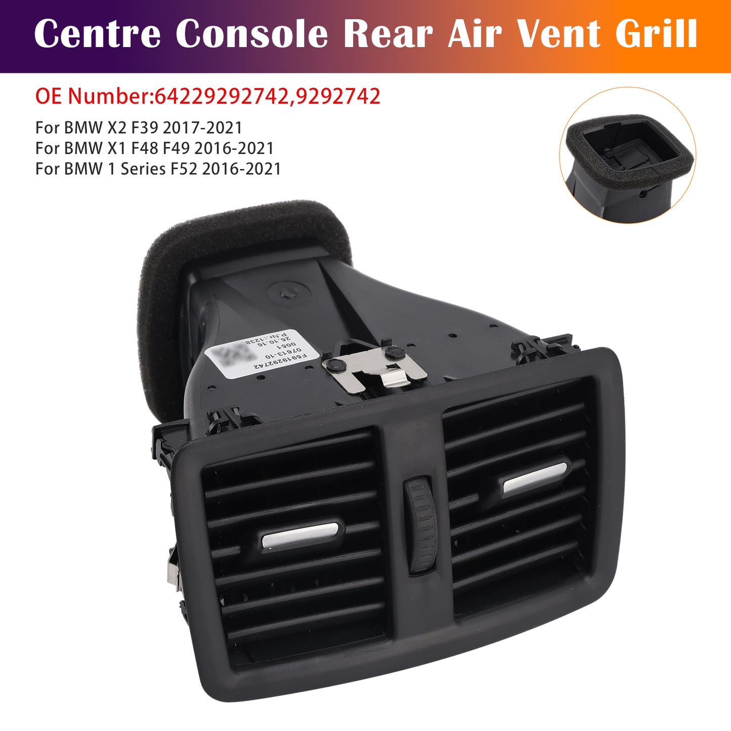 Griglia di ventilazione posteriore della console centrale BMW X1 F48 F49 2016-2021 64229292742