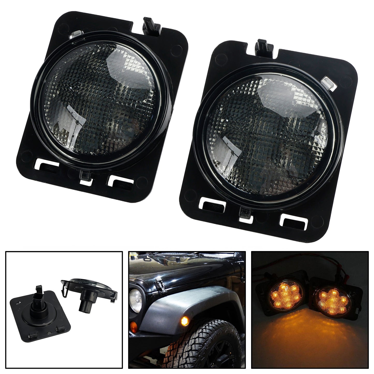 2x Parafango anteriore Parcheggio Indicatore laterale LED Indicatore di direzione per Wrangler JK 2007-15 Generico