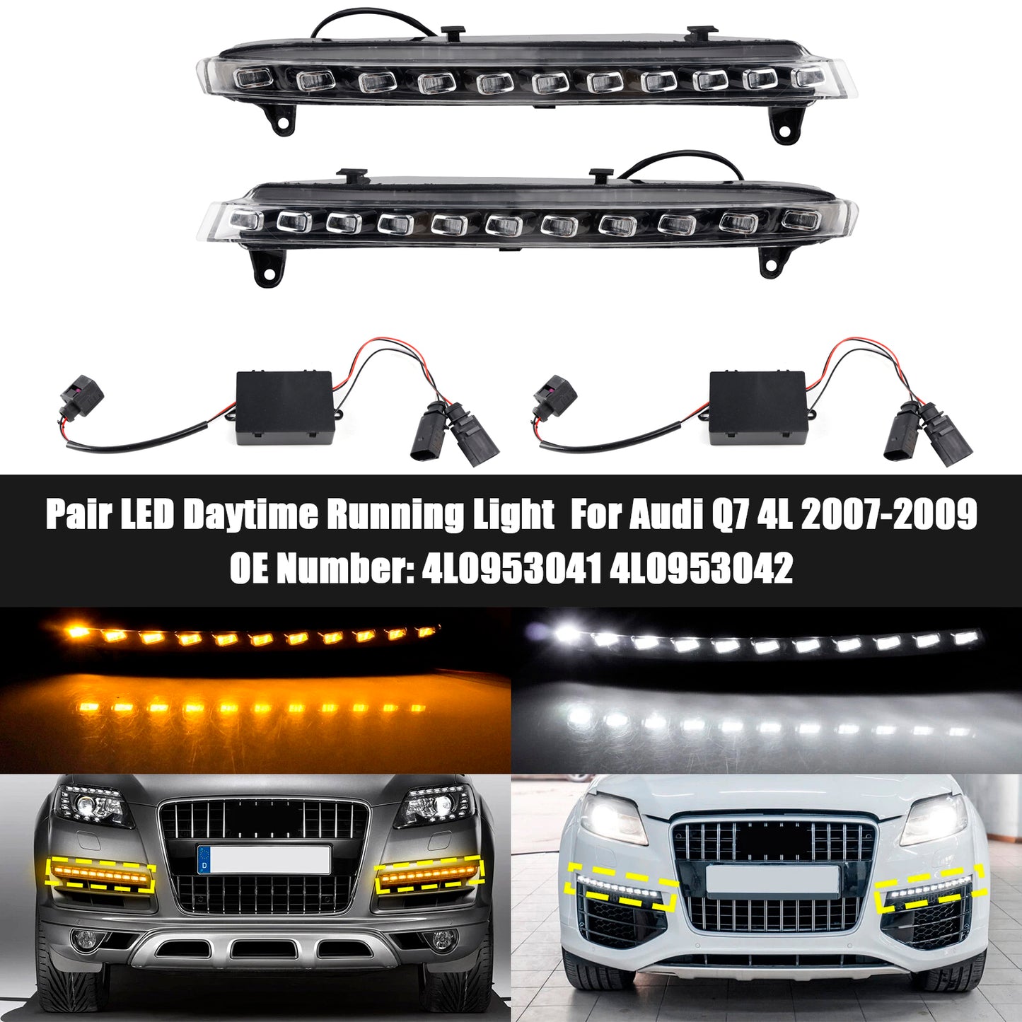 Coppia di luci diurne a LED Per Audi Q7 4L 2007-2009 4L0953041 4L0953042