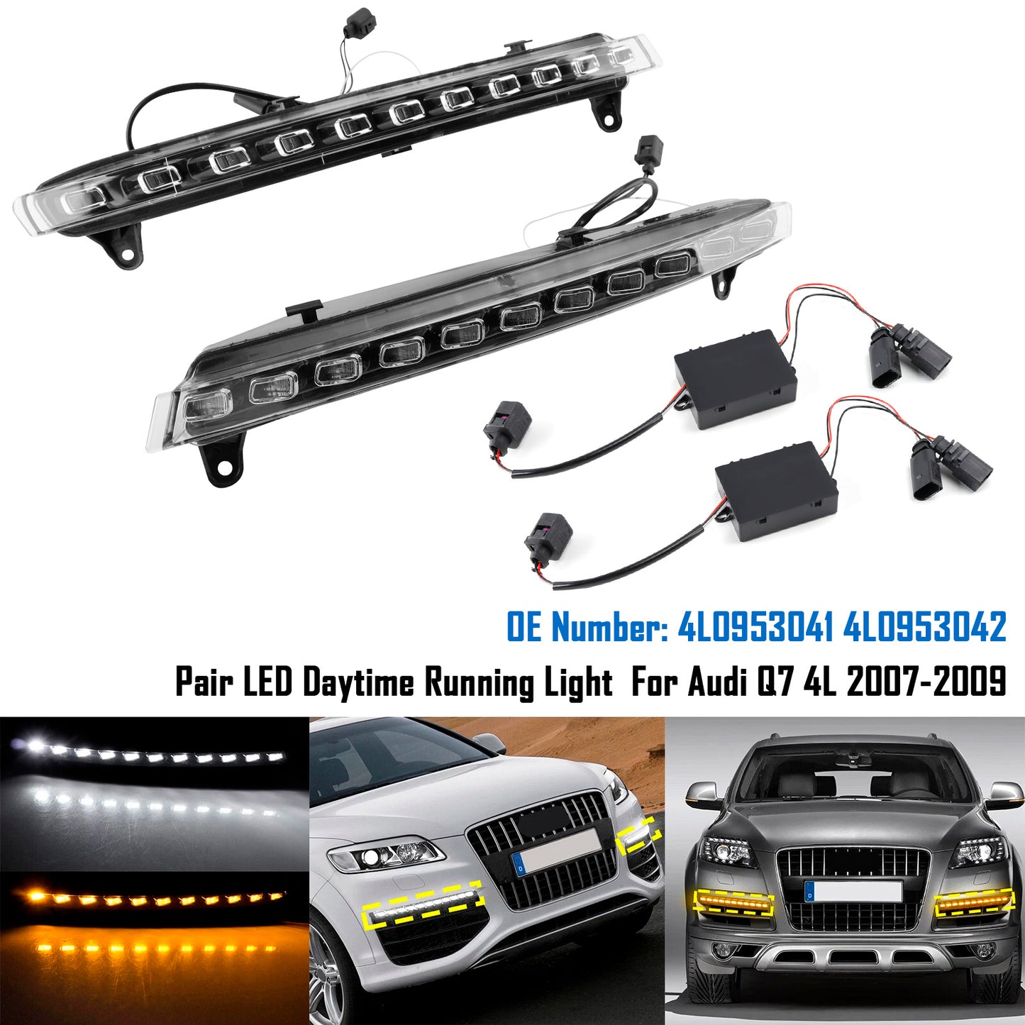 Coppia di luci diurne a LED Per Audi Q7 4L 2007-2009 4L0953041 4L0953042