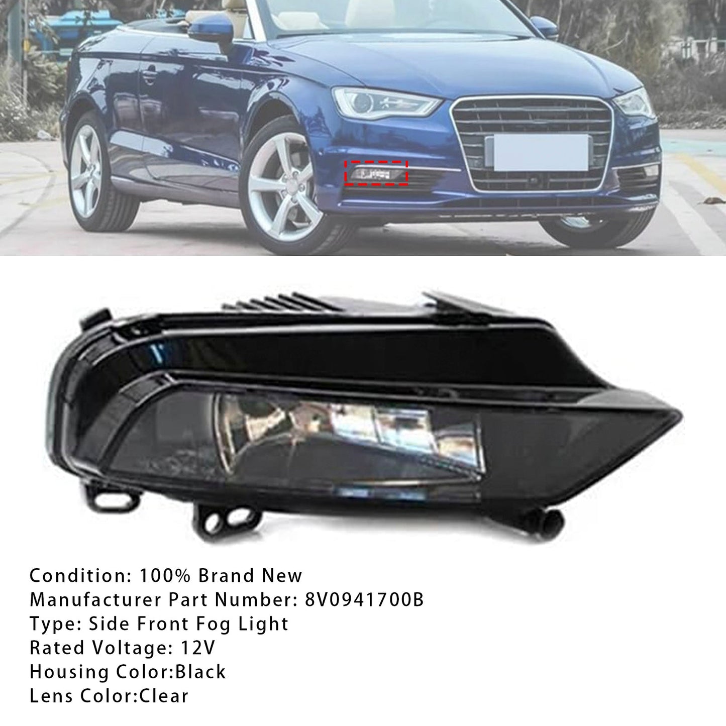 Audi A3 Berlina 2015-2016, 1 pezzo, fari fendinebbia anteriori destri con lampadine 8V0941700B