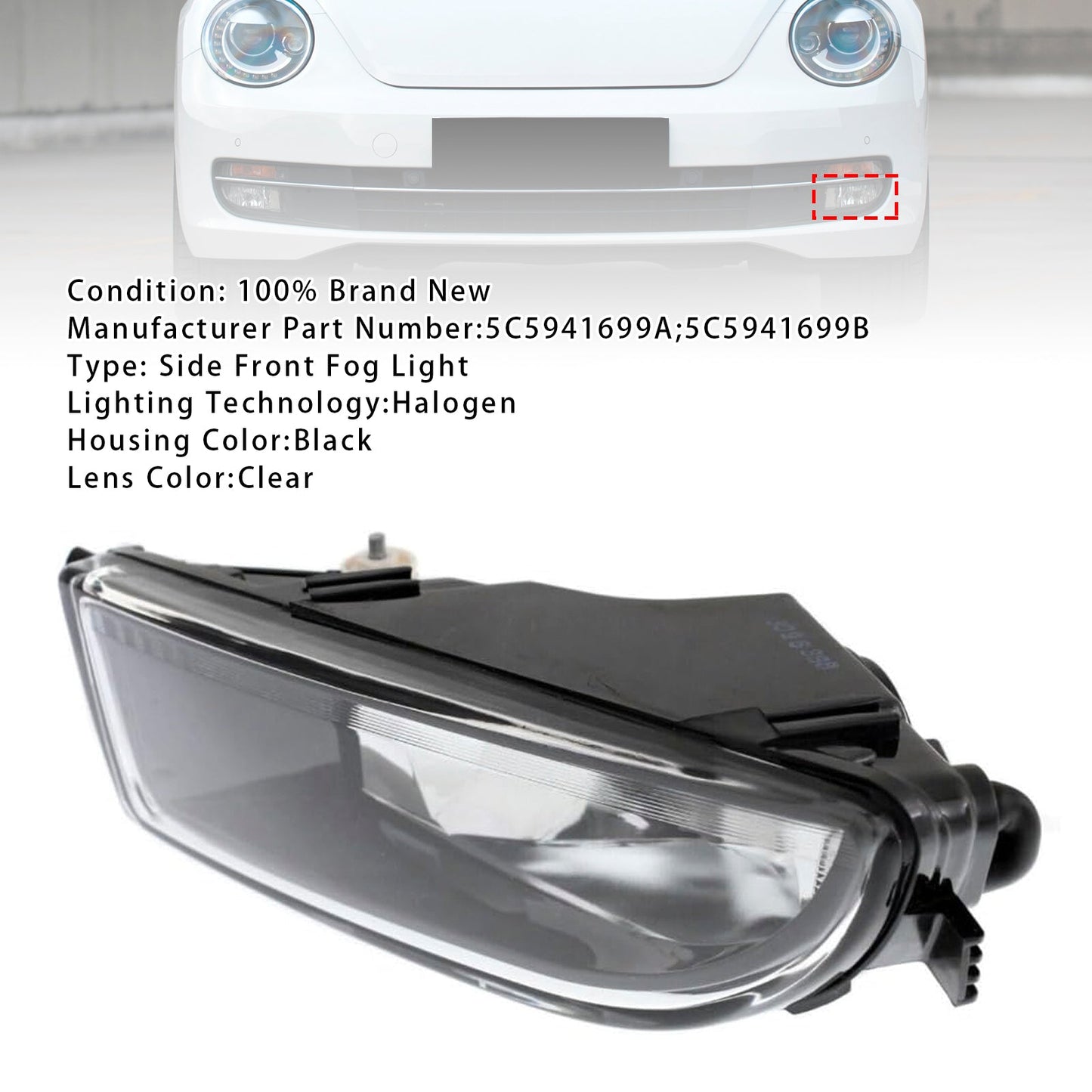 VW Maggiolino 2012-2016, 1 pezzo, paraurti anteriore sinistro, fendinebbia con lampadina 5C5941699A