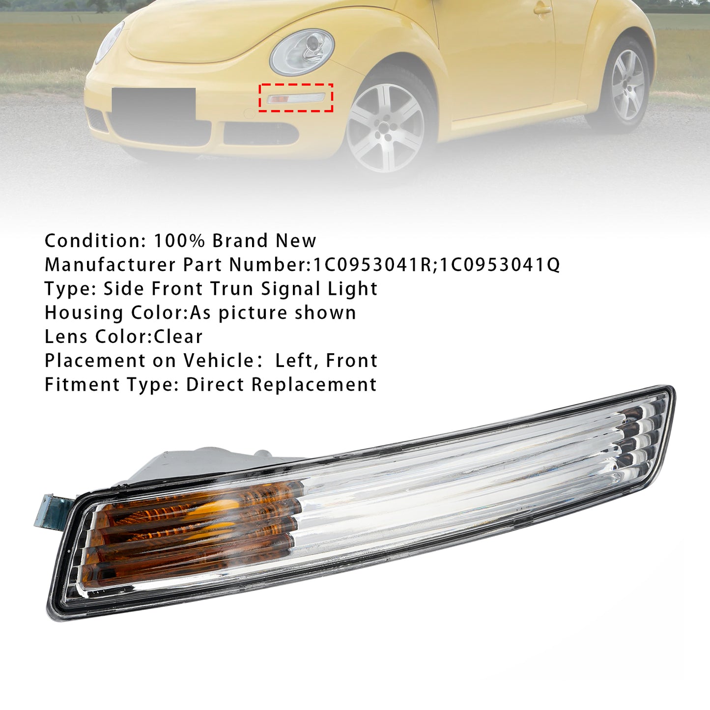 Volkswagen Maggiolino 2006-2010, 1 pezzo, luce di direzione sinistra per paraurti anteriore, 1C0953041R