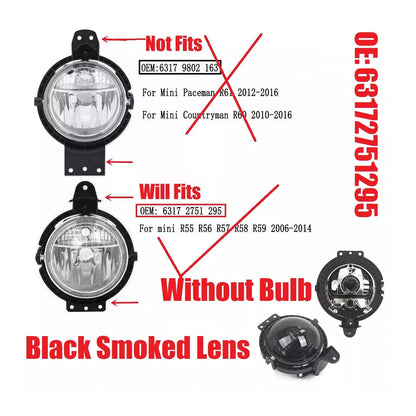 Coppia di fendinebbia paraurti anteriore per Mini R55 R56 R58 R59 R60 63172751295 51112751295 lenti fumé