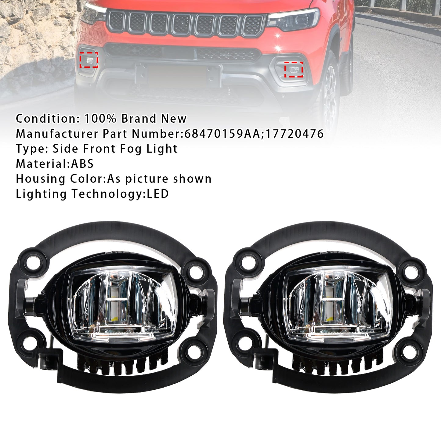 Coppia di fendinebbia anteriori a LED per Jeep Compass 2021-2025 68470159AA