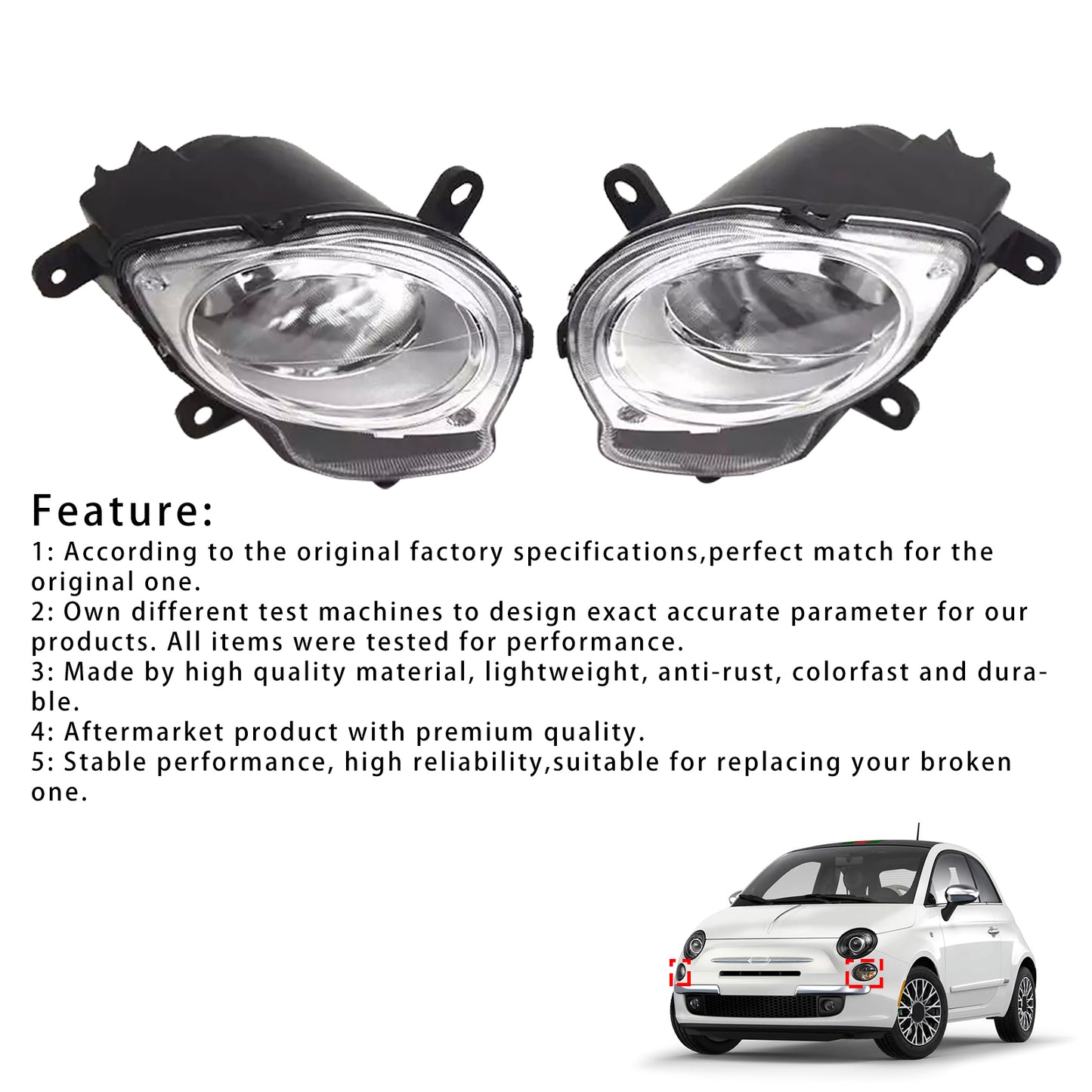 Faro anteriore abbagliante sinistro+destro Fiat 500 Hatchback 2008-2015
