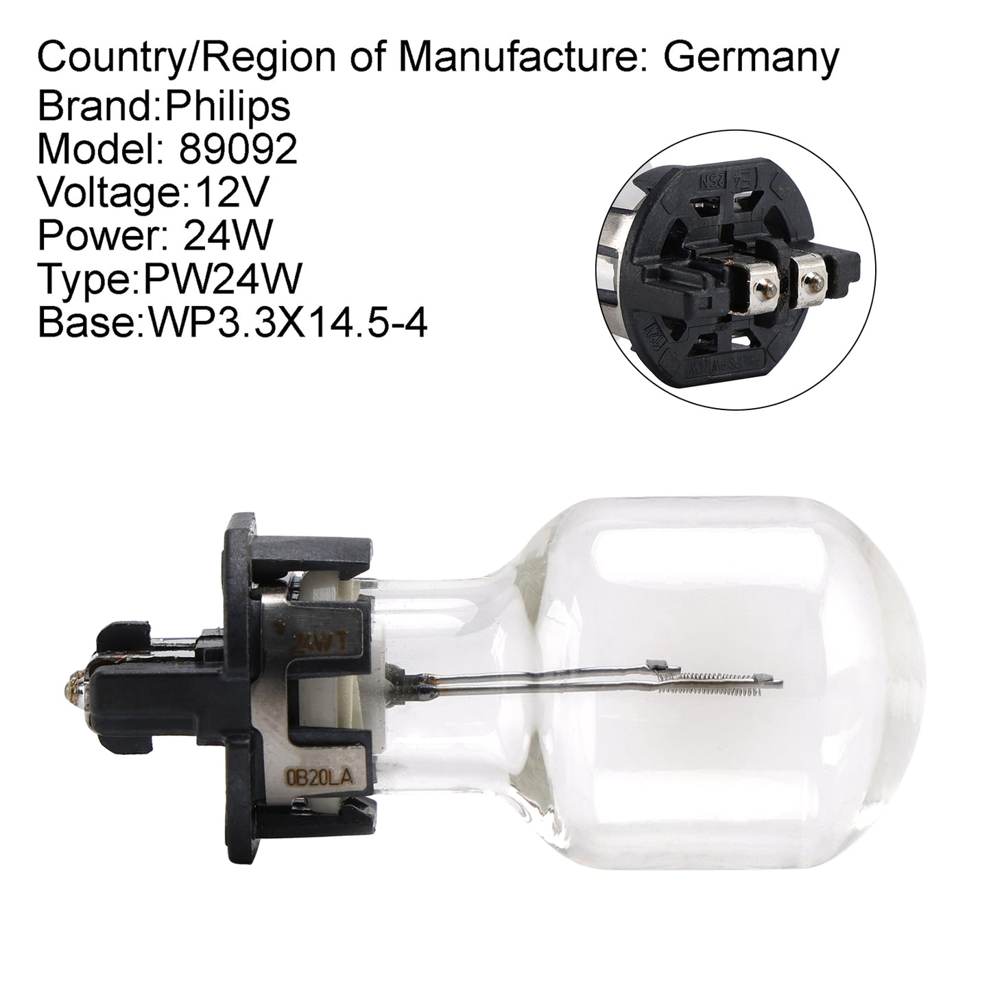 Philips 89092 PW24W B209WH WP3.3X14.5-4 Fendinebbia Lampadina Per Golf 7 Bmw 316 320