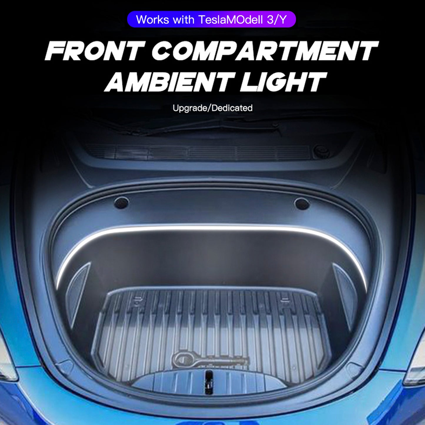 Striscia luminosa a LED per atmosfera ambientale del bagagliaio anteriore bianca per Tesla Model 3/Y/S/X 2021-2024