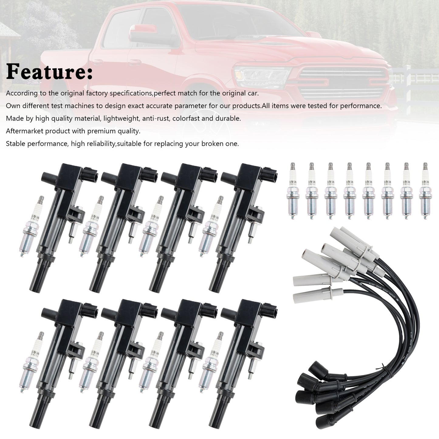 2008-2010 Dodge Dakota Ram 1500 Truck V8 4.7L 8X Bobina di accensione + Candela + Cavo UF601