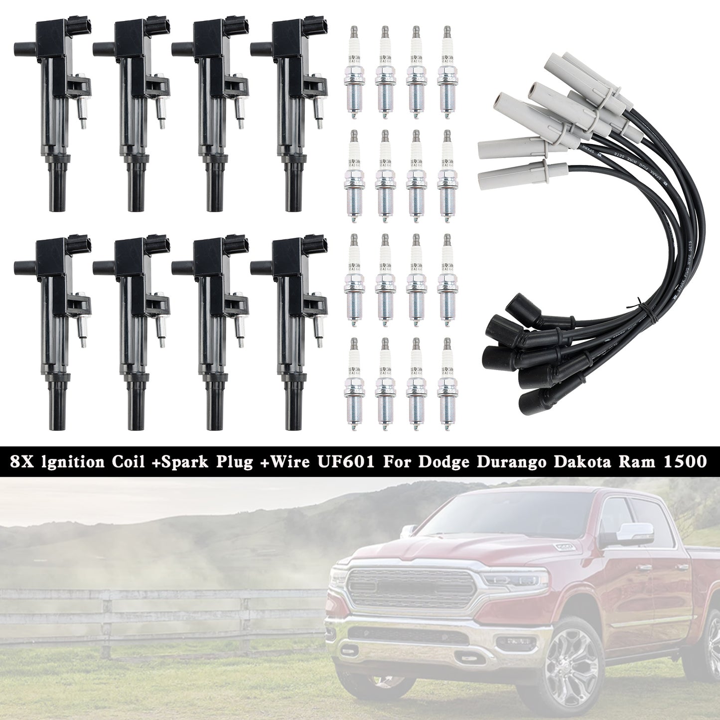 2008 2009 Jeep Grand Cherokee V8 4.7L 8X Bobina di accensione + Candela + Cavo UF601