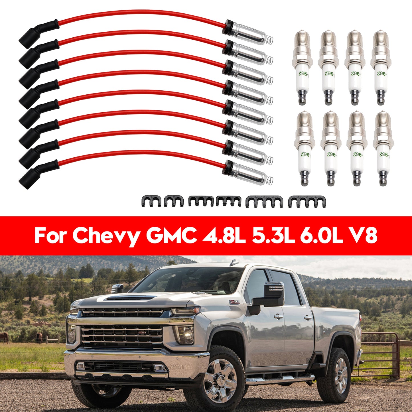 Candele Chevrolet Corvette 6.2L V8 2008 + fili 10,5 mm Set 19299585 8 pezzi