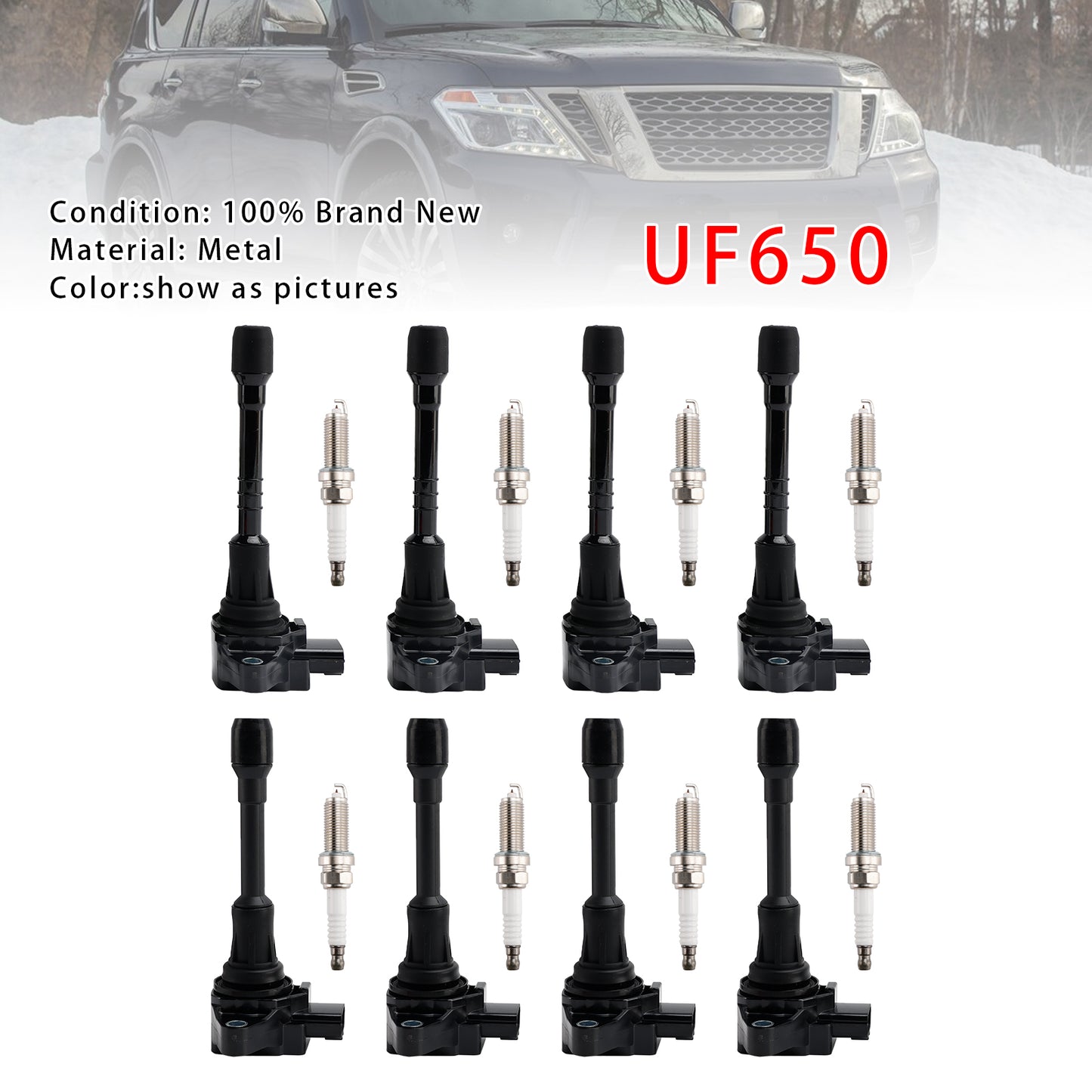 Kit bobina di accensione e candela UF650 per Nissan Armada V8 5.6L Front Bank 8X 2017-2019