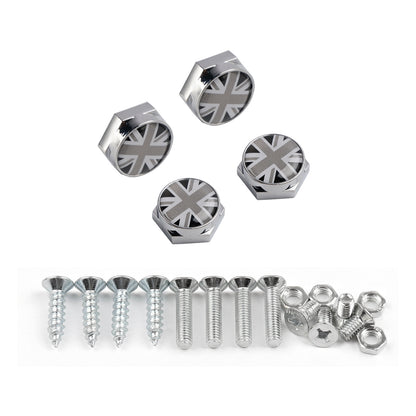 Le migliori offerte per Union Jack Chrome Metal License Plate Frame Screw Bolt Cap Para