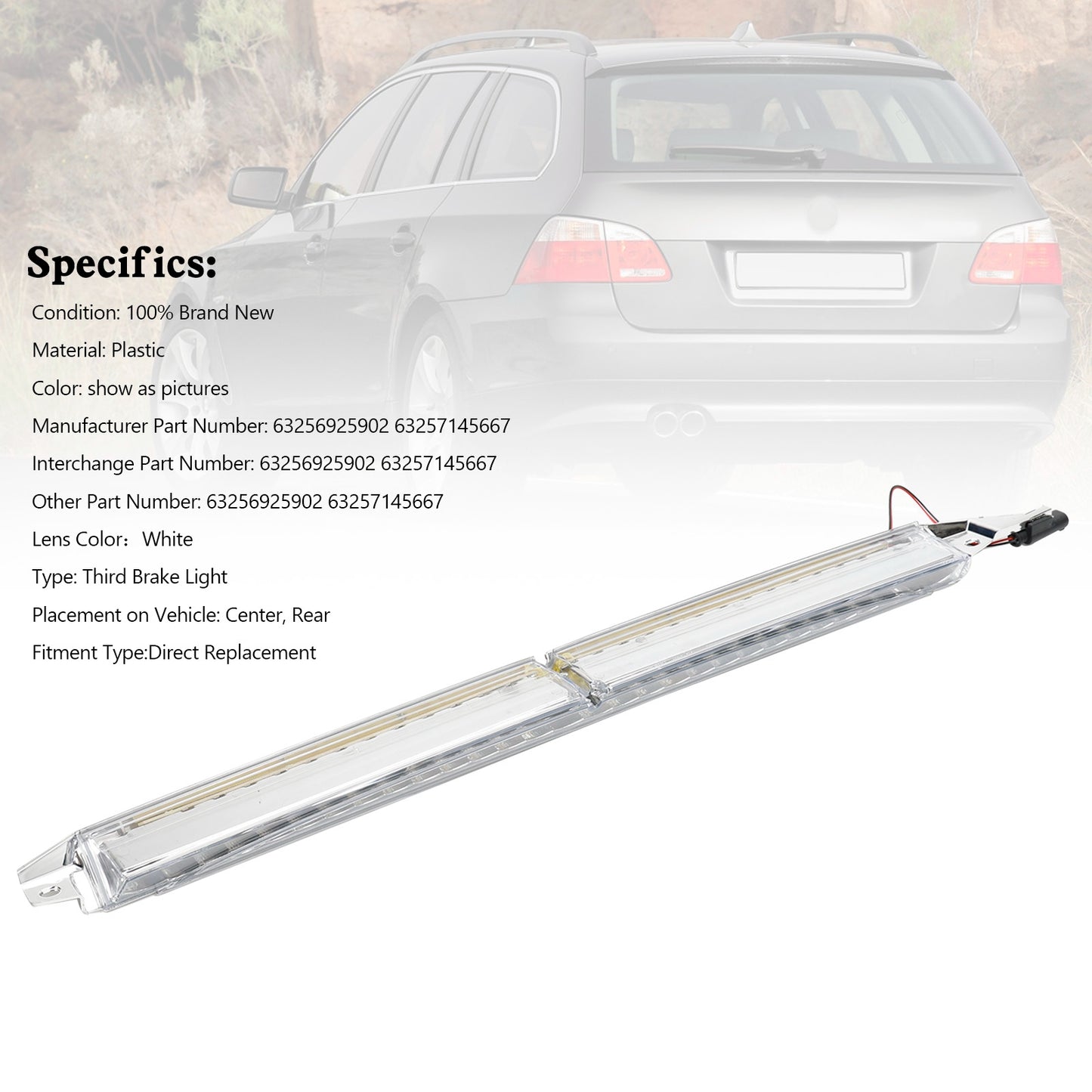 Terza luce freno 63256925902 63257145667 bianca per BMW Serie 5 Touring E61 2007-2010