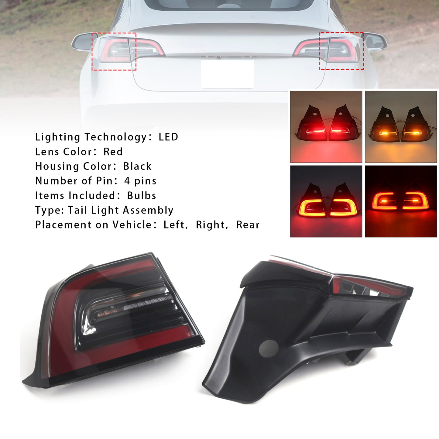 Fanale posteriore a LED Tesla Model 3 L+R 2017-2023 1077399-00,1077398-00