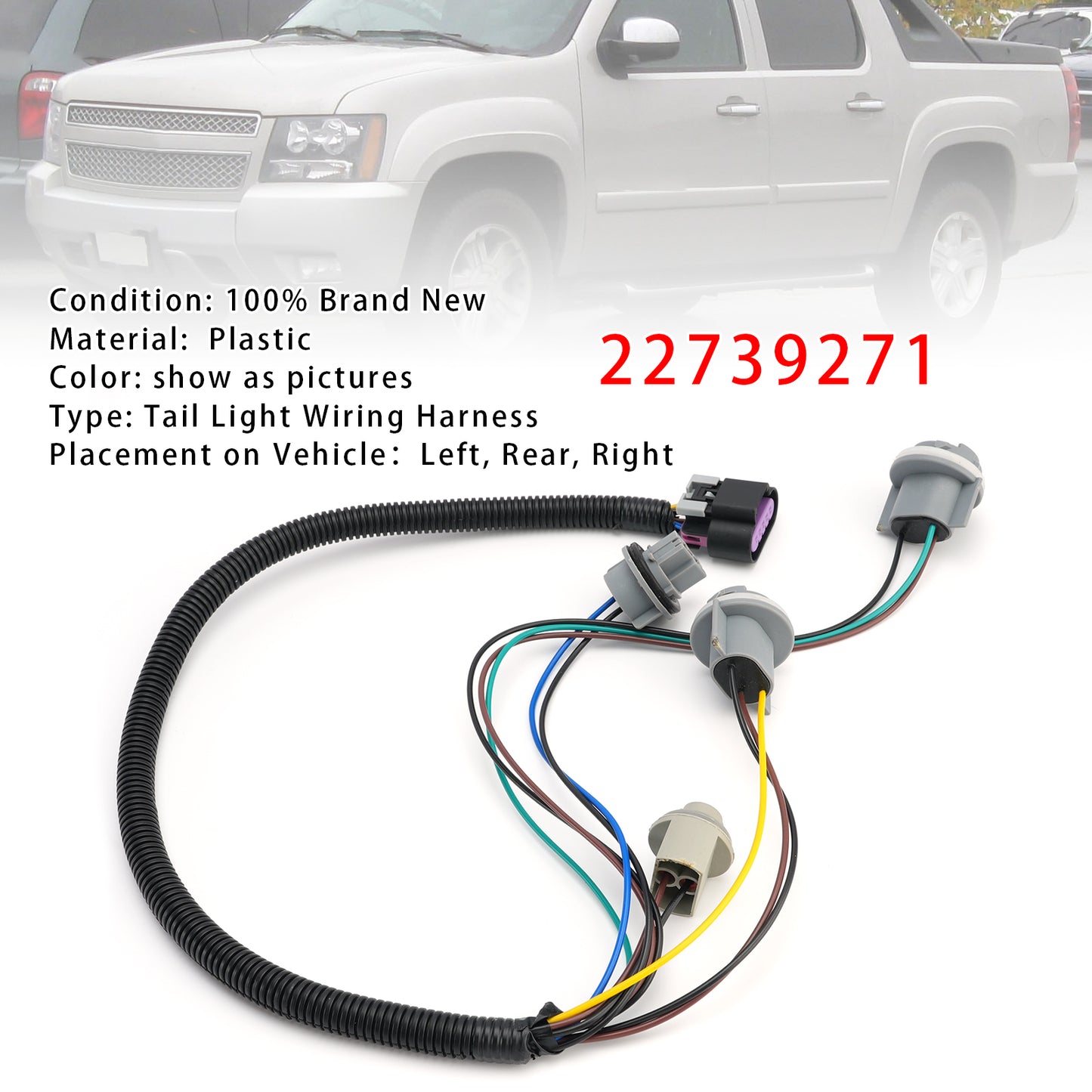 Cablaggio fanale posteriore sinistro o destro 22739271 per Chevy Avalanche 2007-2013