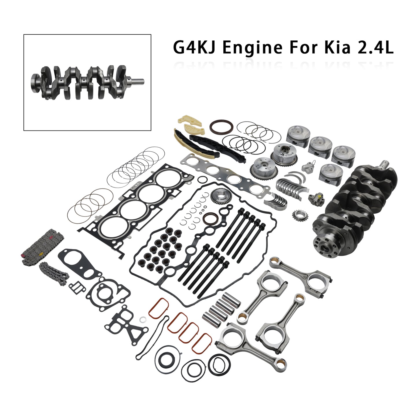 Kit di ricostruzione revisione motore Kia 2.4L G4KJ con albero motore, aste e kit di distribuzione