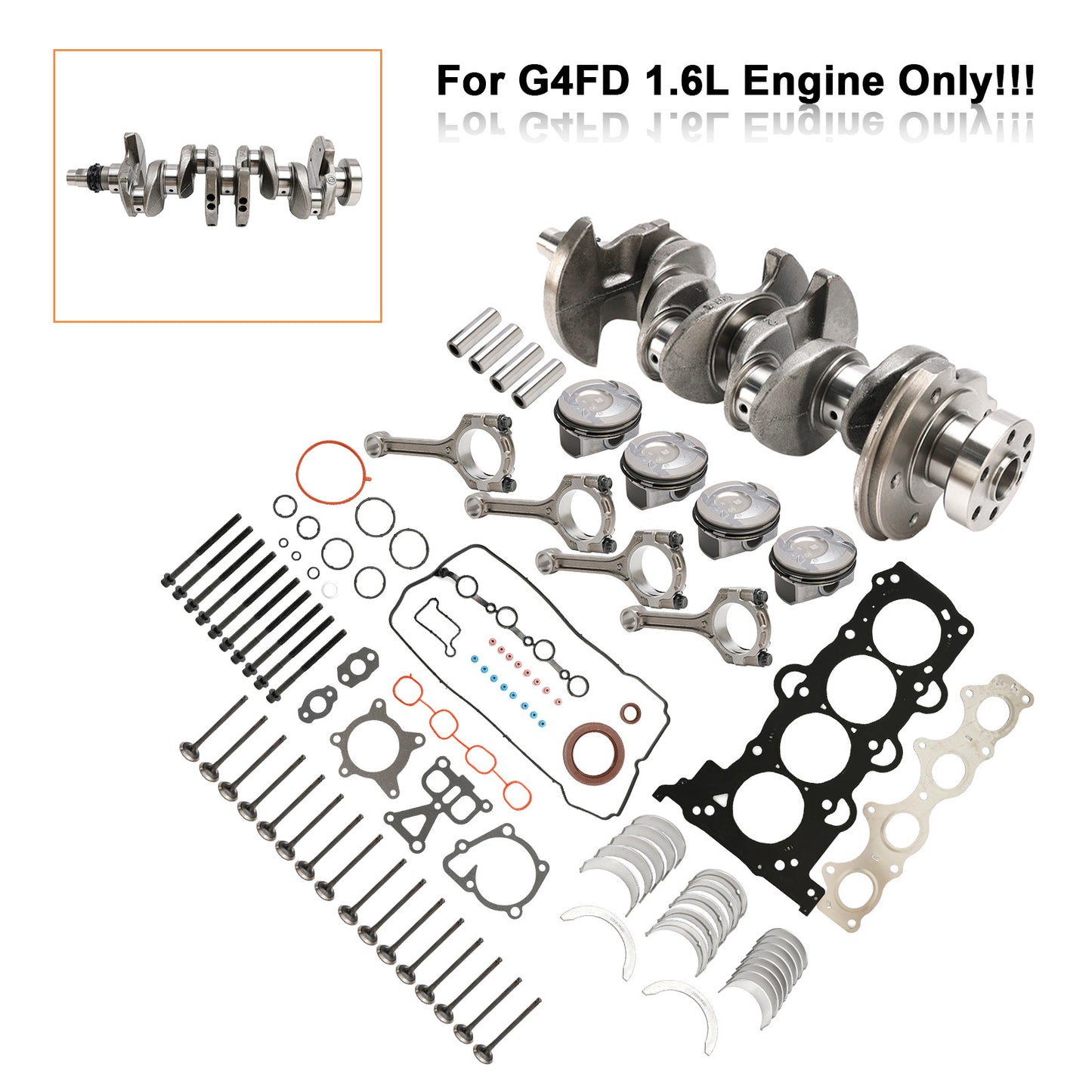 Kit di revisione ricostruzione motore modello base Kia Soul (PS) G4FD 2013-2019 con albero motore e biella