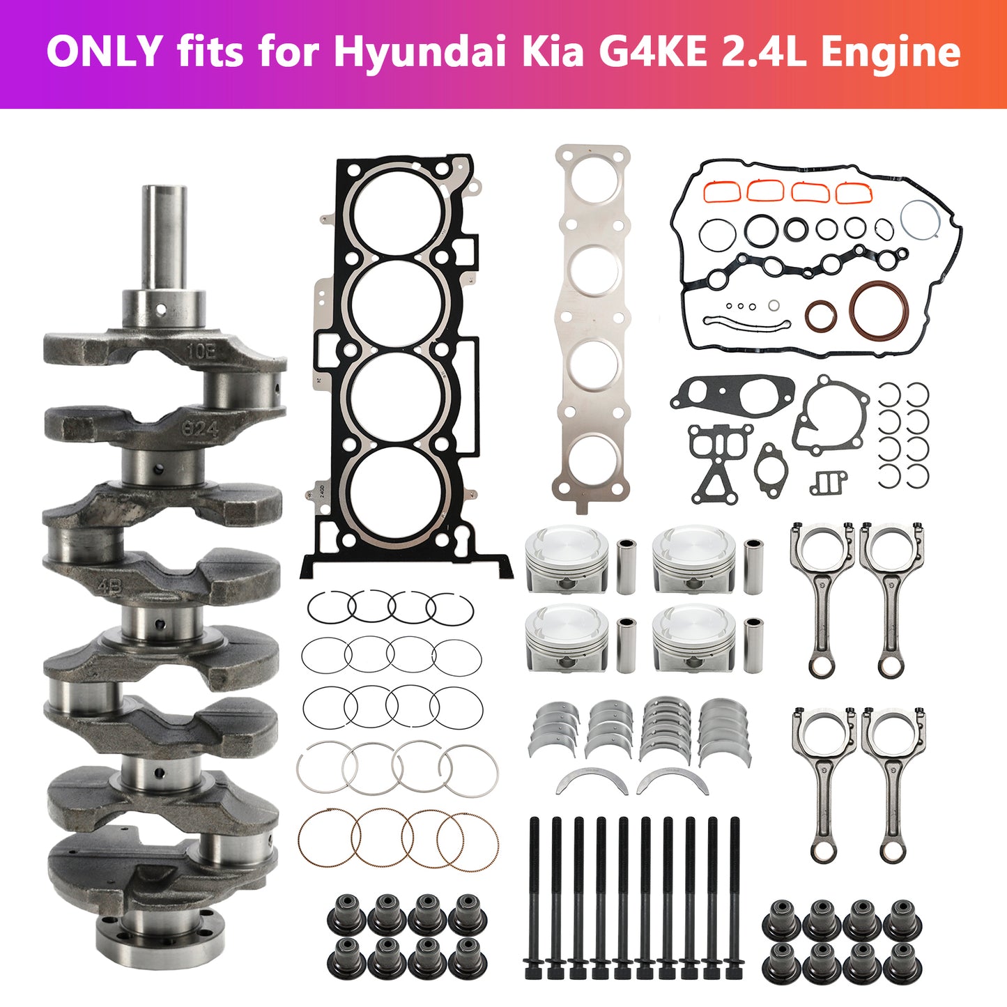 Kit di revisione e ricostruzione del motore Kia Sportage G4KE 2.4L 2011–2021 e albero motore e bielle 23510-25220