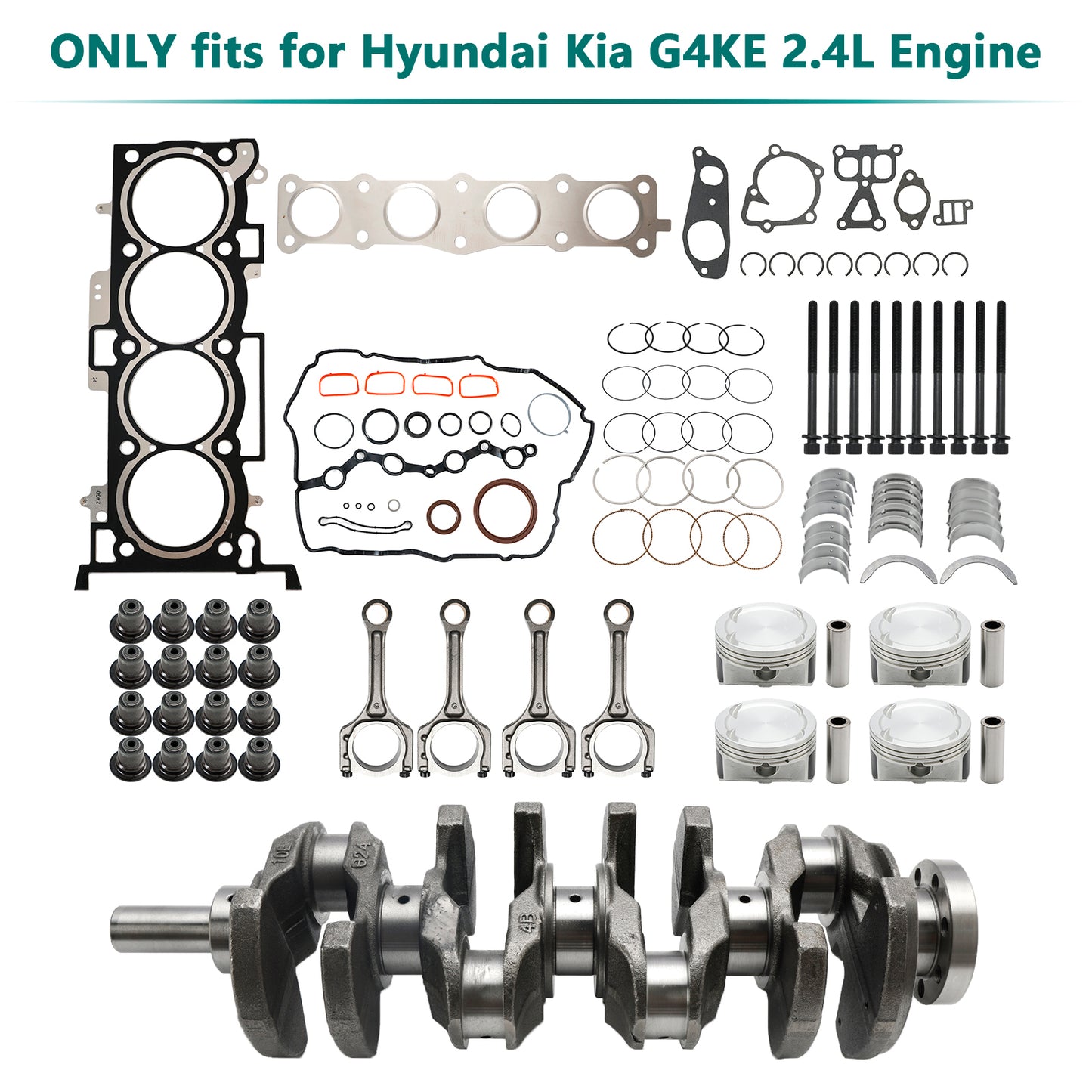 Kit di revisione e ricostruzione del motore Kia Rondo G4KE 2.4L 2008–2013 e albero motore e bielle 23510-25220